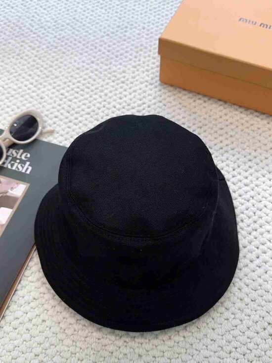 Miu Miu Black Cotton Bucket Hat with White Logo main image 5